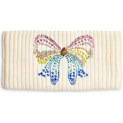 Kurt Geiger London Crystal Bow Knit Headband In Brown