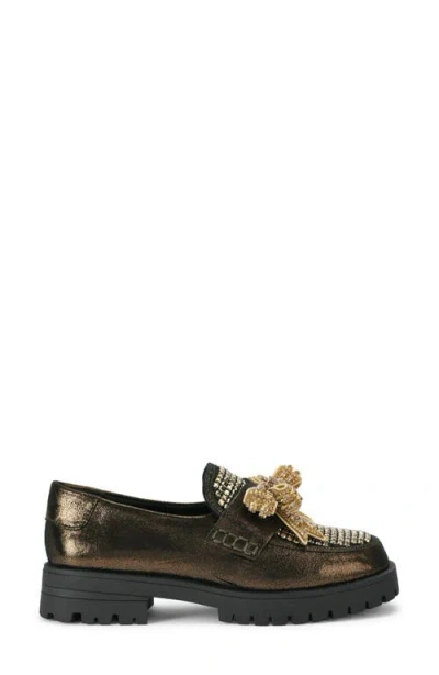 Kurt Geiger London Crystal Bow Platform Loafer In Rust/copper
