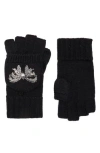 Kurt Geiger London Crystal Bow Polo Fingerless Gloves In Black