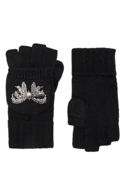 Kurt Geiger London Crystal Bow Polo Fingerless Gloves In Black