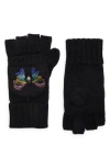 Kurt Geiger London Crystal Bow Polo Fingerless Gloves In Black