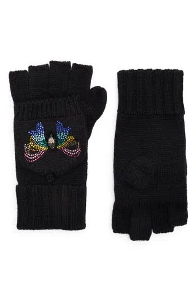 Kurt Geiger London Crystal Bow Polo Fingerless Gloves In Black