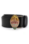 Kurt Geiger London Crystal Eagle Buckle Belt In Black