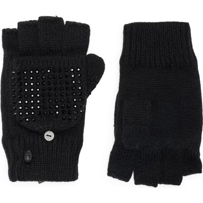Kurt Geiger London Crystal Eagle Fingerless Gloves In Black