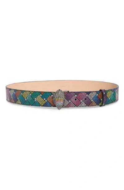 Kurt Geiger London Crystal Eagle Head Monogram Canvas Belt In Multi