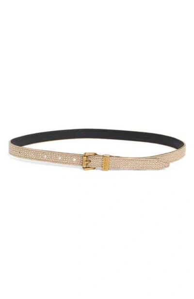 Kurt Geiger London Crystal Embellished Belt In Beige/antique Brass