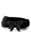 Kurt Geiger London Crystal Embellished Bow Velvet Belt In Black