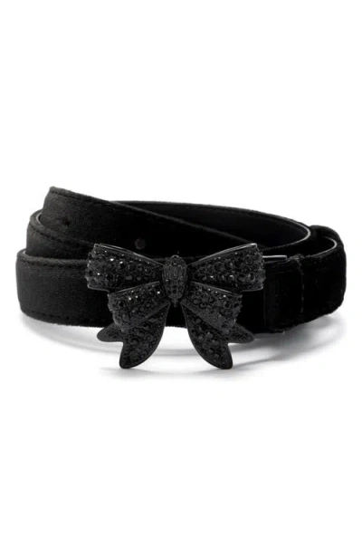 Kurt Geiger London Crystal Embellished Bow Velvet Belt In Black