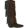 Kurt Geiger London Crystal Embellished Fringe Western Boot In Brown