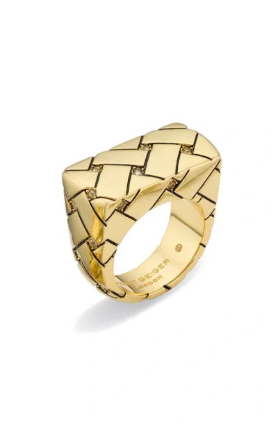 Kurt Geiger London Crystal Embellished Quilt Cocktail Ring In Gold