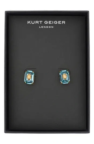 Kurt Geiger London Crystal Emerald Stud Earrings In Blue