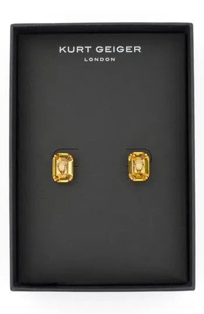 Kurt Geiger London Crystal Emerald Stud Earrings In Yellow