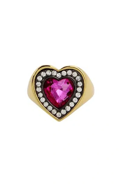 Kurt Geiger London Crystal Heart Halo Cocktail Ring In Pink