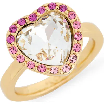 Kurt Geiger London Crystal Heart Halo Cocktail Ring In Multi