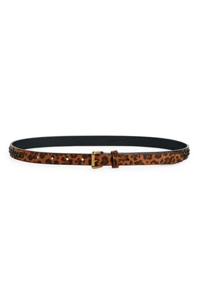 Kurt Geiger London Crystal Leopard Print Leather Belt In Brown Leopard/ant Brass