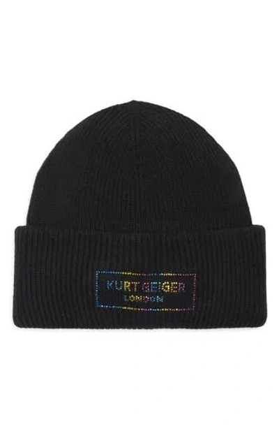 Kurt Geiger London Crystal Logo Beanie In Black