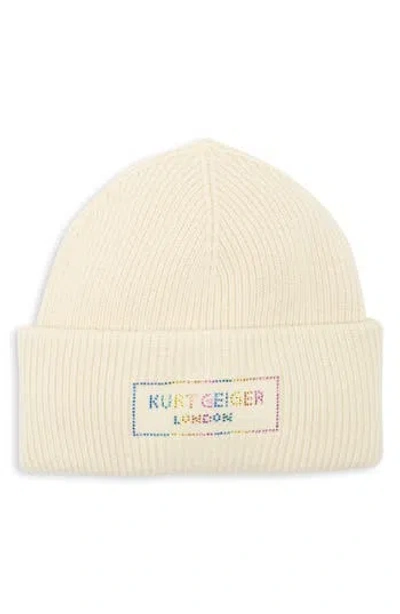 Kurt Geiger London Crystal Logo Beanie In Neutral