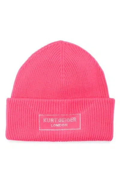 Kurt Geiger London Crystal Logo Beanie In Pink