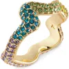 Kurt Geiger London Crystal Rainbow Pavé Wavy Ring In Multi