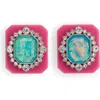 Kurt Geiger London Crystal Square Button Stud Earrings In Pink