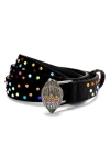 Kurt Geiger London Crystal Stud Velvet Belt In Black