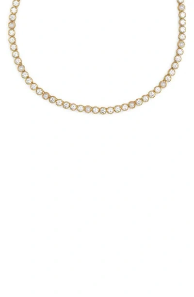 Kurt Geiger London Cubic Zirconia & Faux Pearl Collar Necklace In Gold