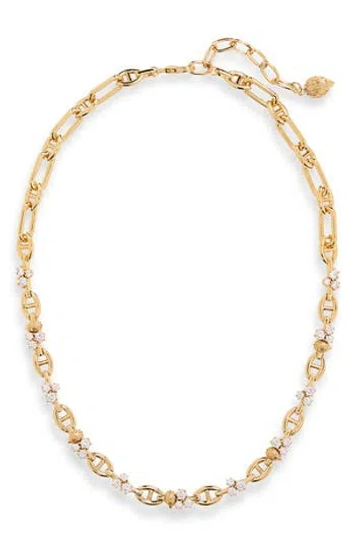 Kurt Geiger London Cz Cluster Chain Link Necklace In Gold