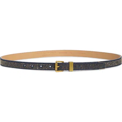Kurt Geiger London Denim Scratchy Belt In Blue Denim/ Antique Brass