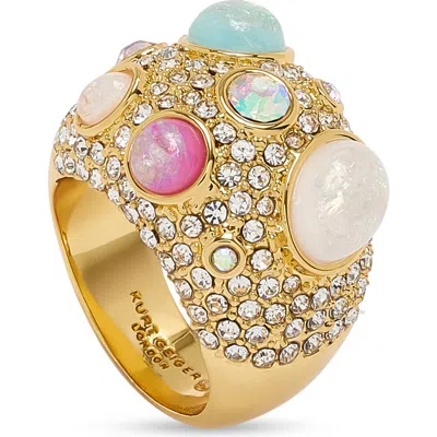 Kurt Geiger London Domed Pavé Cocktail Ring In Gold Multi