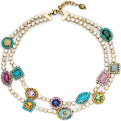 Kurt Geiger London Double Strand Tennis Statement Necklace In Gold Multi