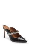 Kurt Geiger London Duke Crystal Strap Pointed Toe Mule In Black Leather/black