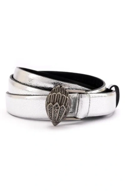 Kurt Geiger London Eagle Buckle Metallic Belt In Silver