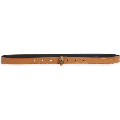 Kurt Geiger London Eagle Buckle Saffiano Leather Belt In Camel