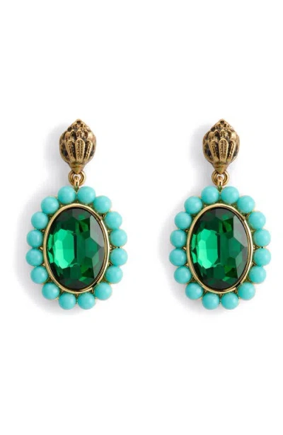 Kurt Geiger London Eagle Crystal Drop Earrings In Green