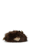 Kurt Geiger London Eagle Fluff Faux Fur Slipper In Brown