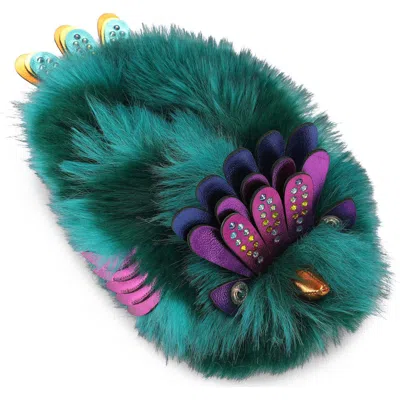 Kurt Geiger London Eagle Fluff Faux Fur Slipper In Green