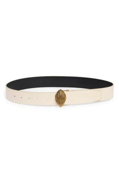 Kurt Geiger London Eagle Head Buckle Leather Belt In Bone/antique Brass