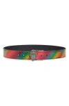 Kurt Geiger London Eagle's Head Buckle Reversible Leather Belt In Multi