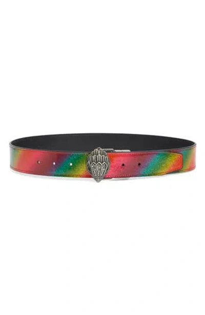 Kurt Geiger London Eagle's Head Buckle Reversible Leather Belt In Multi