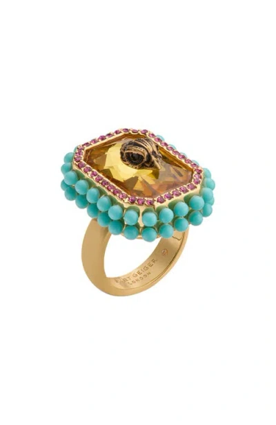Kurt Geiger London Eagle Head Cocktail Ring In Orange