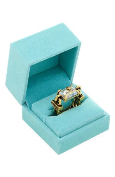 Kurt Geiger London Eagle's Head Crystal Chain Cocktail Ring In Gold