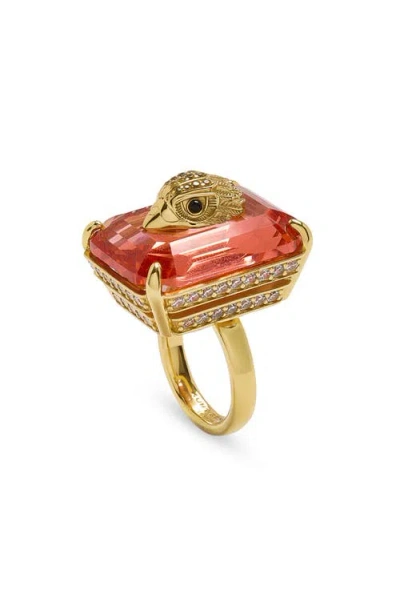 Kurt Geiger London Eagle Head Crystal Cocktail Ring In Gold