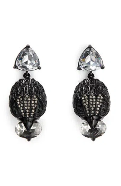 Kurt Geiger London Eagle Head Crystal Drop Earrings In Black