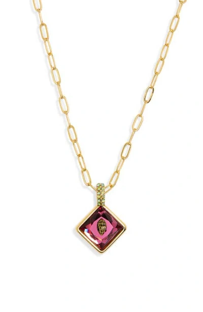 Kurt Geiger London Eagle Head Crystal Pendant Necklace In Pink