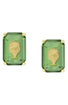 Kurt Geiger London Eagle's Head Emerald Cut Crystal Stud Earrings In Green