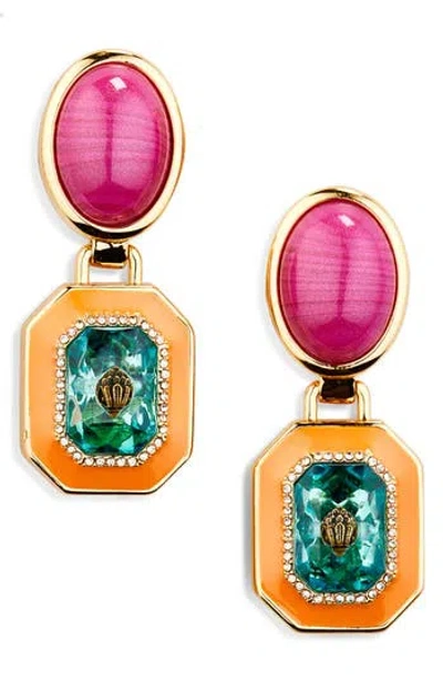 Kurt Geiger London Eagle's Head Faux Stone & Enamel Drop Earrings In Blue
