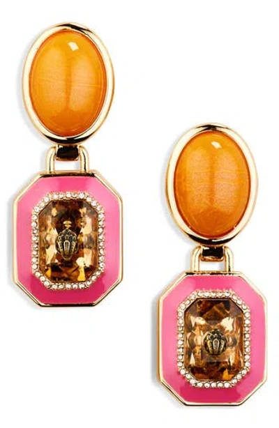 Kurt Geiger London Eagle's Head Faux Stone & Enamel Drop Earrings In Yellow