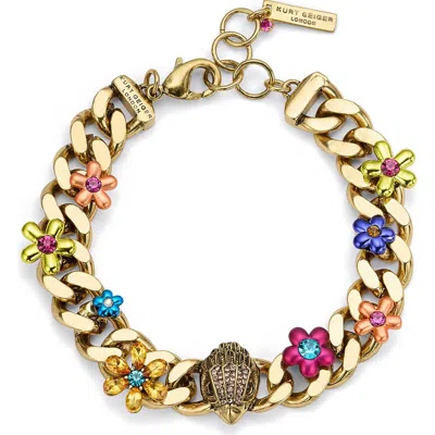 Kurt Geiger London Eagle's Head Floral Curb Chain Bracelet In Gold