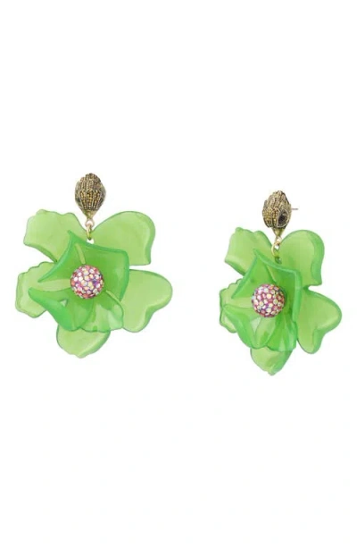Kurt Geiger London Eagle Resin Flower Statement Drop Earrings In Green