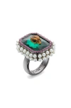 Kurt Geiger London Eagle Stone Cocktail Ring In Green
